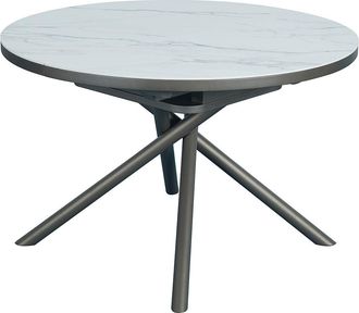 Vente-Unique Mesa de comedor extensible para 4 a 6 personas en cer&aacute;mica, MDF y metal - Efecto m&aacute;rmol blanco y bronce - FEROLA