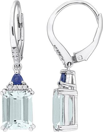 Rina Limor Silver 4.18 Ct. Tw. Diamond & Aquamarine, Blue Sapphire Leverback Earrings