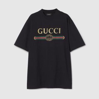 Gucci Cotton Jersey And Silk T-shirt With Print, Black