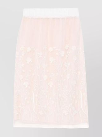 Parosh silk floral-embroidered midi skirt