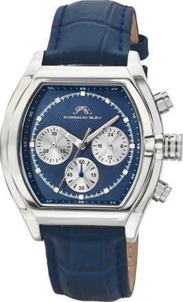 Porsamo Bleu Roman Chronograph Croc Embossed Leather Strap Watch, 42mm in Blue at Nordstrom Rack