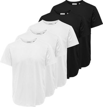 Only & Sons Rundhalsshirt ONLY & SONS ONSJEFF LONGY SS TEE 5-PACK OTL, Herren, Gr. XXL, hellwei&szlig; pack:3 x hellwei&szlig; 2 x schwarz, Jersey, Obermaterial: 60% Baumwoll