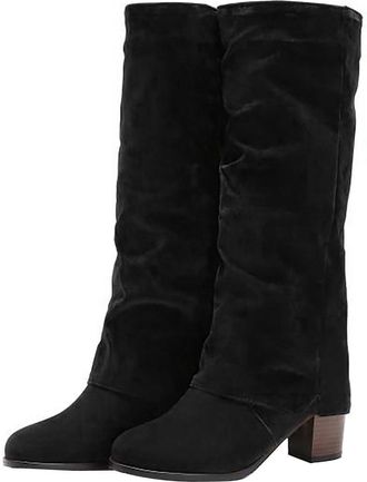 Generic Womens Middle Mid Calf Boots Christmas Winter Fashion Boots for Women with Heel Wide Calf Warm Walking Shoes Women Womens Boots Thigh High Over The Kn