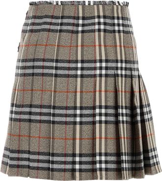 Burberry Womens Plaid Wool Skirt Gray