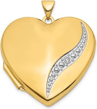 Diamond2Deal 14k Yellow Gold with White Rhodium Wave Diamond 27mm Heart Locket