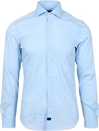 Fay Klassiek overhemd met lange mouwen - Heren - Zakelijke Overhemden - Blauw - 3XL - Katoen - Overhemden