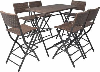 vidaXL Vidaxl - 7 Piece Folding Outdoor Dining Set Steel Poly Rattan Brown