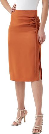 4th & Reckless Jenson Side Ruched Skirt in Rust Satin at Nordstrom, Size Medium