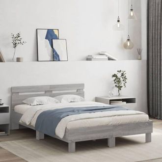 vidaXL Vidaxl - Cama Con Cabecero Madera De Ingenier&iacute;a Gris Sonoma 135x190 Cm
