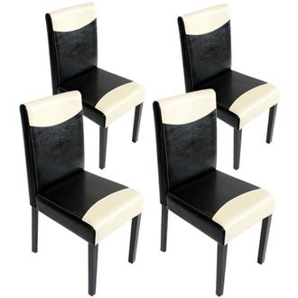 Hhg Set 4x sedie Littau ecopelle soggiorno cucina sala da pranzo 43x56x90cm nero bianco