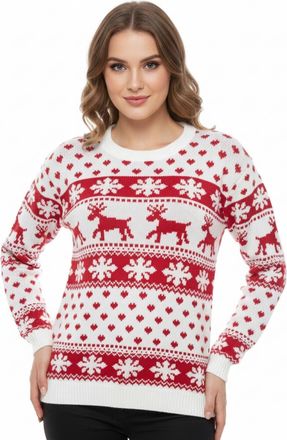 Janisramone Christmas Jumpers for Women UK, Long Sleeve Reindeer Snowflake Cute Design Xmas Warm Knitted Jumpers for Women, Crew Neck Festive Ladies Sweater Top R