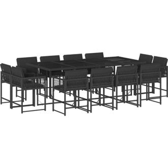 vidaXL Set Comedor De Jard&iacute;n Con Cojines 13 Pzas Rat&aacute;n Sint&eacute;tico Negro Vidaxl