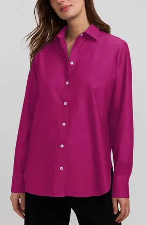 Foxcroft Meghan Solid Cotton Button-Up Shirt in Pomegranate Pink at Nordstrom, Size X-Small
