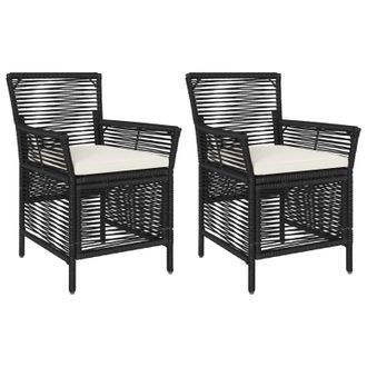 vidaXL Silla De Exterior Con Coj&iacute;n 2 Pcs Negro Y Crema Rat&aacute;n Sint&eacute;tico Vidaxl