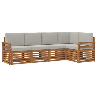 vidaXL Conjunto De Sof&aacute; Seccional Con Coj&iacute;n 5 Pcs Gris Natural Y Claro Vidaxl