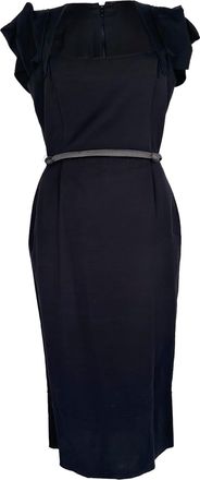 Roland Mouret Galaxy Belted Midi Dress in Black Wool
