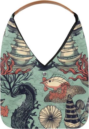 Generic Underwater World Animals Reusable Lightweight Grocery Bags - Foldable Into Compact Pouch, Washable & Sturdy, Multipurpose for Shopping and Travel