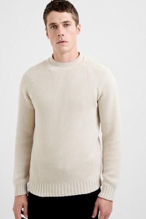 French Connection Mens Stone Cotton Crew Neck Raglan Sleeve Chunky Knit Jumper - Size X-Large