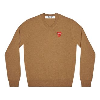 Comme Des Gar&ccedil;ons (WMNS) COMME des GARCONS PLAY V-Neck Pullover Red Emblem Brown AZ-N073-051-3