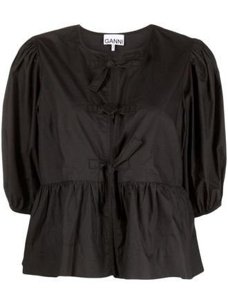 Ganni Black Cotton Peplum Top