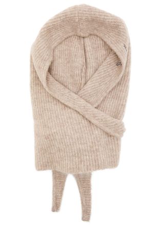 Ganni Logo-embroidered Brushed Wool-blend Balaclava - Beige - One Size