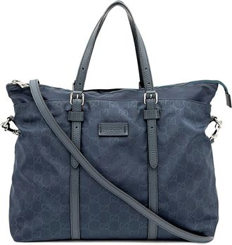 Gucci Navy Nylon Leather Tote Bag (Pre-Owned)