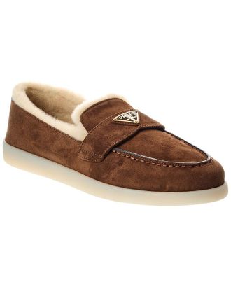 Prada Logo Suede & Shearling Loafer