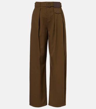 Loewe Belted pleated high-rise cotton and silk wide-leg pants