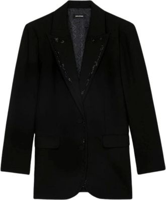 Zadig&Voltaire Jassen, Dames, Zwart, XS, Leer, Viva Strass Blazer