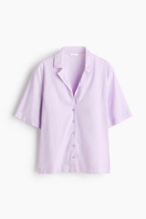 H&M Linen-blend Resort Shirt in Light Purple at Nordstrom, Size Xx-Small