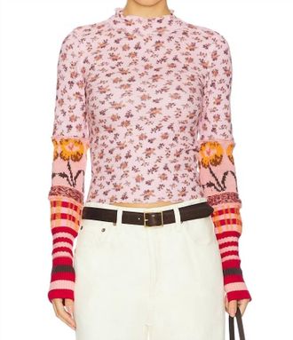 Free People Bold Bowery Folded Sleeve Top In Cherry Blossom Combo