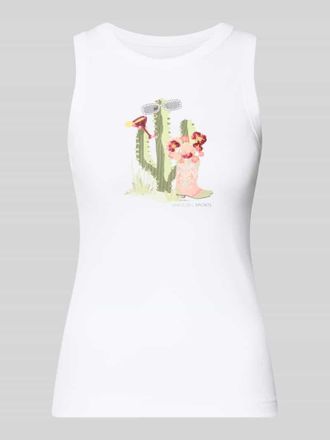 Marc Cain Tanktop mit Motiv-Print und Ziersteinbesatz in Weiss, Gr&ouml;&szlig;e 34