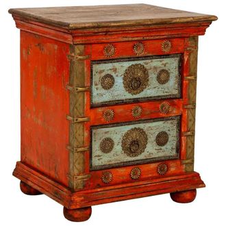 Wanderlust Deco Mesita De Noche Madera Artesanal Roja 50x40x59h Cm