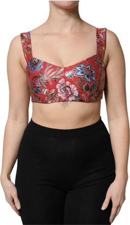Dolce & Gabbana Rode Bloemen Brokaat Crop Top - Dames - Tops zonder mouwen - Rood - M - Tops
