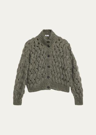 Brunello Cucinelli Ocean Waves Diamante Mohair Cardigan