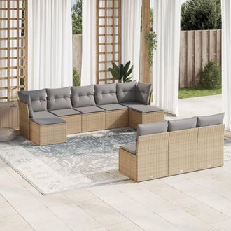 vidaXL Juego De Sof&aacute;s Jard&iacute;n Con Cojines Beige 10 Pzas Rat&aacute;n Sint&eacute;tico Vidaxl