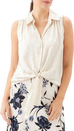 Karen Kane Sleeveless Tie Front Crushed Satin Top in Ecru at Nordstrom, Size X-Large