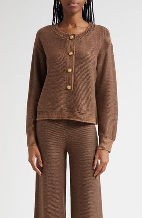 L'agence Hadassah Loop Knit Henley in Camel Multi/Gold at Nordstrom, Size X-Small