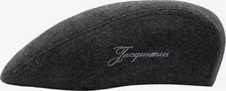 Jacquemus Dark Grey Embroidered Flat Beret Hat