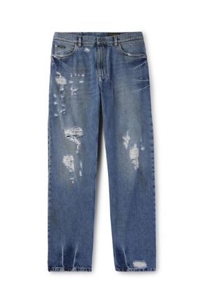 Dolce & Gabbana Straight-Leg Logo-Appliqu&eacute;d Distressed Jeans
