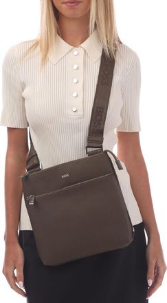 HUGO BOSS Zair Bonded Leather Crossbody Tas met rits (Groen)