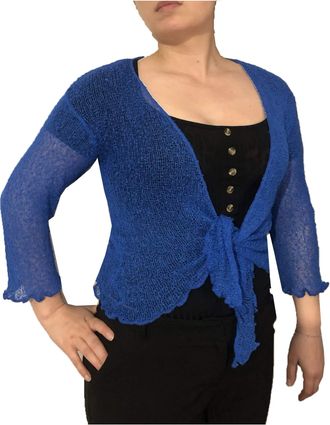 EXCLUSIVE Ladies Plain Knitted Cropped TIE UP Bolero Shrug TOP - Massive FIT (Royal Blue)