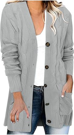 Generic Womens Cardigan Casual Long Sleeve Button Knit Fall Winter Sweater with Pockets Comfort Warm Loose Fit Travel Ladies Cardigans Short Cardigans for Wom