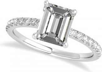 Allurez Emerald Moissanite & Diamond Single Row Hidden Halo Engagement Ring 14k White Gold (1.31ct)