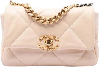 Chanel Pre-owned Medium 19 Flap Bag - Dames - Vintage Schoudertas - Beige - ONE Size - Leer - Vintage