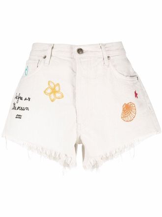 Alanui Shorts met borduurwerk - 0385 CHALK BEIGE WASH MULTICOLOR