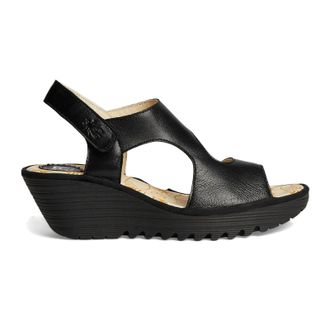 FLY London YOXA576FLY Mousse Leather Womens Heels Sandals - Black - Size:UK 7