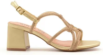 Bibi Lou Gouden Strass Gekruiste Sandalen - Dames - Sandalen met hakken - Geel - 36 EU - Leer - Schoenen