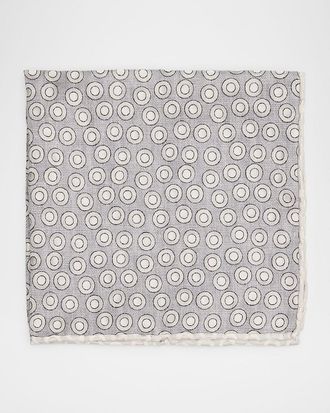 Brunello Cucinelli Mens Geometric Circle Silk Pocket Square