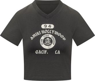 Amiri Collegiate V Neck Baby Tee - Dames - T-shirts - Zwart - S - Katoen - Tops